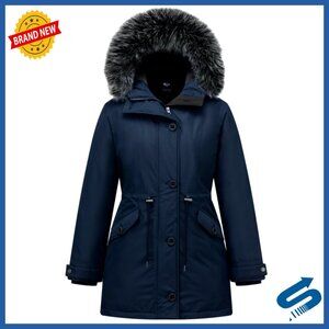 Quilted Puffer Parka with Faux Fur Hood, Standard & Plus Size Winter Coat